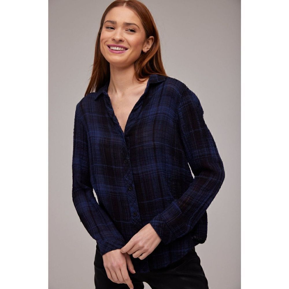 Bella Dahl Classic Button Down - Admiral Blue Plaid Women’s Size XS Blouse